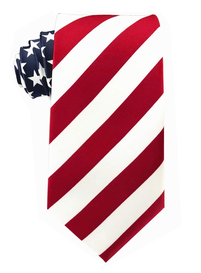 Elfeves Men's Modern Striped Patterned Formal Ties College Daily Woven Neckties (One Size, Red Blue White American Flag) - Image 2